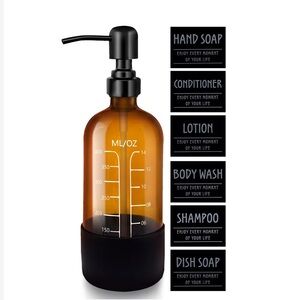 Lala Dolce Amber Glass Soap Dispenser w/Labels 16oz.